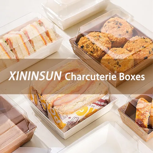 Vista 8 de XININSUN Cajas pequeñas de embutidos con tapas transparentes, mini caja de papel para llevar, recipientes de alimentos desechables, cajas de postre