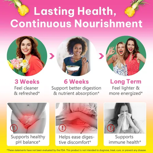 Vista 4 de Gomitas de probióticos para mujeres, gomitas veganas de probióticos femeninos con sabor a piña, apoya el equilibrio del pH, sin gluten, salud