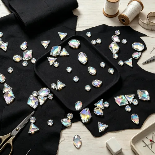 Vista 5 de 200 piezas de diamantes de imitación acrílicos AB con parte trasera plana para coser con formas mixtas para manualidades, manualidades, ropa