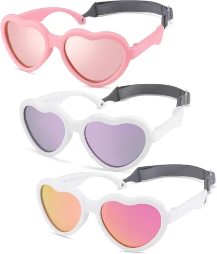 Vista 9 de Gafas de sol polarizadas flexibles en forma de corazón para bebés con correa ajustable para niños pequeños y bebés de 0 a 24 meses B9*