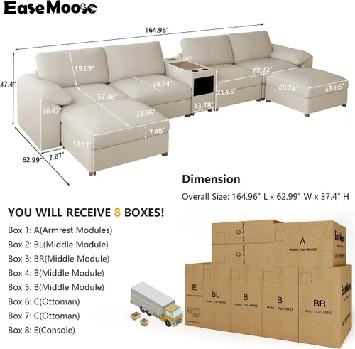 Vista 2 de EASE MOOSE Sofá modular seccional, sofá en forma de U para sala de estar Beige