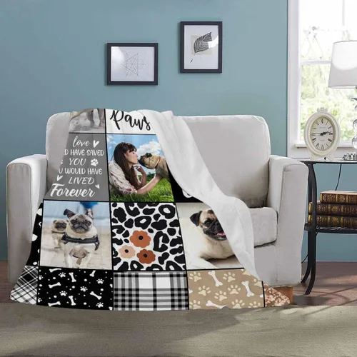 Vista 2 de InterestPrint Manta de perro personalizada en memoria amorosa de la pérdida con imágenes y nombre, regalo personalizado de recuerdo de condolencias
