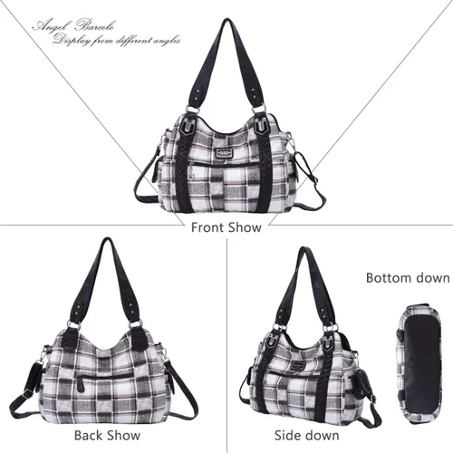 Vista 4 de Angel Barcelo - Bolsa de hombro amplia para mujer, diseño Hobo, cuero lavado