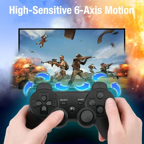 Vista 5 de TESSGO PS3 Controller 2 Pack Compatible with PS-3, Rechargeable Game Wireless Controller with Upgraded Joystick for PlayStation 3