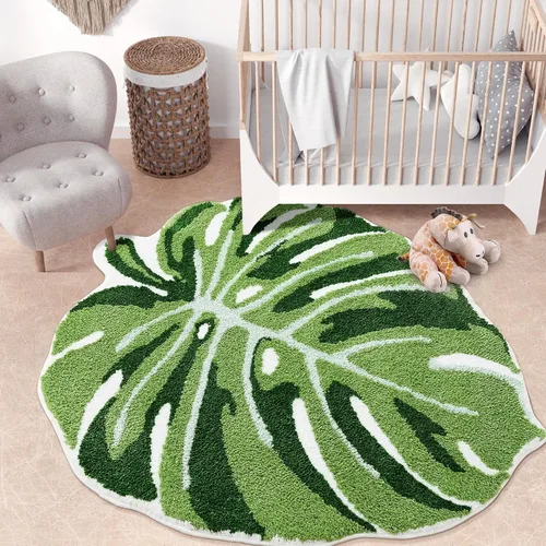 Vista 10 de Panstar Green Leaf - Tapete de baño con planta de plátano grande, antideslizante, absorbente, bonita en forma de palma, alfombra de ducha de felpa