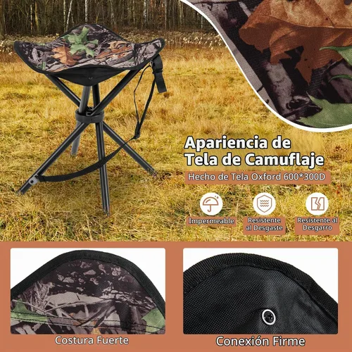 Vista 5 de GYMAX Paquete de 2 taburetes plegables, trípode portátil, taburete de caza ligero con correa para el hombro, silla de caza al aire libre, silla