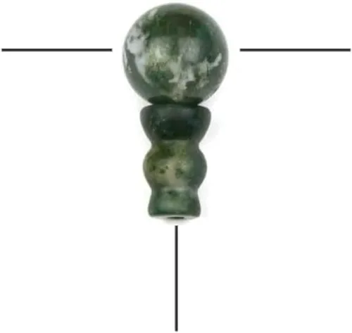 Vista 23 de Cherry Blossom Beads Piedra preciosa Mala Guru Bead – Turquesa africana – Tres agujeros 0.394 in redondo con torre de 0.276x0.394 in – Tres