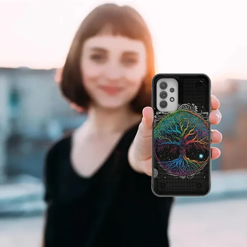 Vista 6 de Funda para Samsung Galaxy A13/A04/A04S/A23/A32 5G con protector de pantalla, parte trasera texturizada de policarbonato duro, diseño de árbol