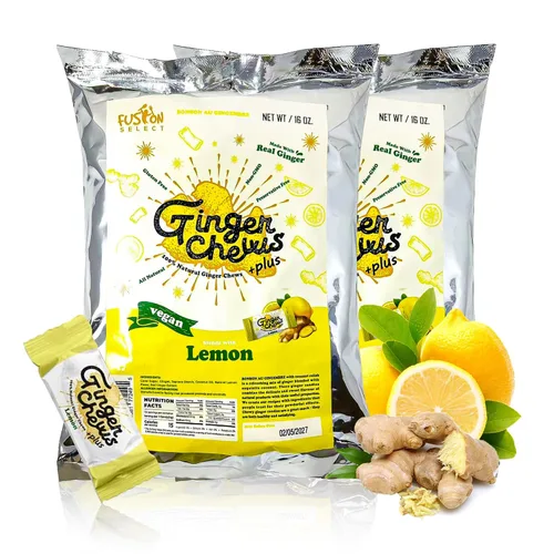 Vista 13 de Fusion Select Ginger Chews - Delicias dulces y confitadas suaves de Indonesia - Promueven el alivio de las náuseas matutinas, malestar estomacal