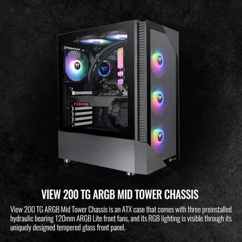 Vista 8 de Thermaltake View 200 TG ARGB Motherboard Sync ATX Caja de computadora de torre media de vidrio templado con ventilador ARGB frontal de 0.118 x 4.724