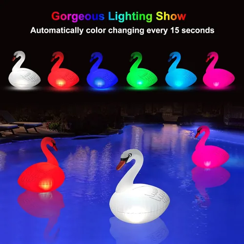Vista 3 de Goallim Luces Flotantes Solares Cisne - Impermeable Inflable LED Multicolor para Piscina, Playa, Jardín, Patio y más