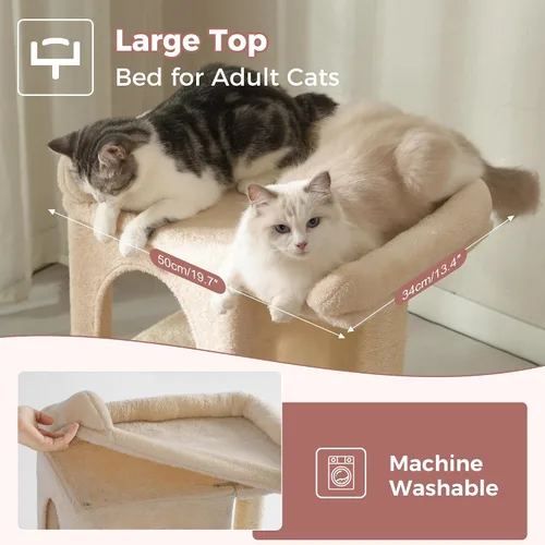 Vista 3 de Torre de árbol pequeño para gatos grandes con cama superior espaciosa de 20 x 13.8 pulgadas, condominio privado para gatos, poste rascador de sisal