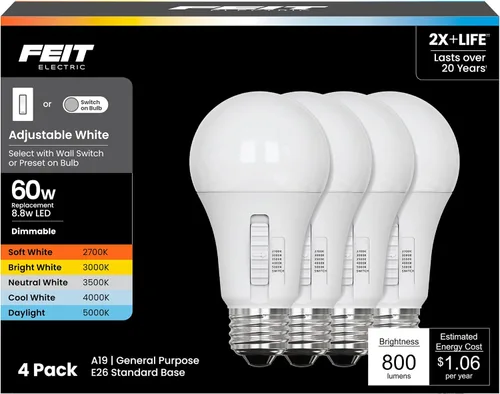 Vista 12 de Feit Electric Bombillas LED de 6 vías - A19 regulable 5CCT - Paquete de 2