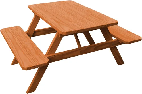 Vista 30 de Amish-Made - Mesa de picnic rectangular de pino para exteriores de 44 pulgadas con bancos adjuntos, color negro Negro (Black Paint)