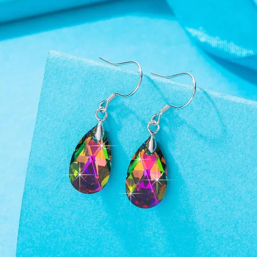 Vista 30 de Aretes colgantes de cristal austriaco con forma de lágrima para mujer, joyería hipoalergénica de plata de ley 925
