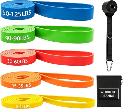 Vista 8 de Resistance Bands for Working Out, 5-125LBS Pull Up Assist Bands Set Verde y otros