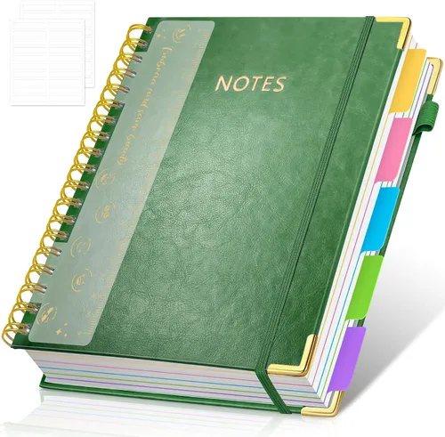 Vista 11 de Cuaderno de espiral con tapa dura, cuadernos B5 grandes de 8"x10", con divisores extraíbles y pestañas, 300 páginas, cuaderno de 5 asignaturas