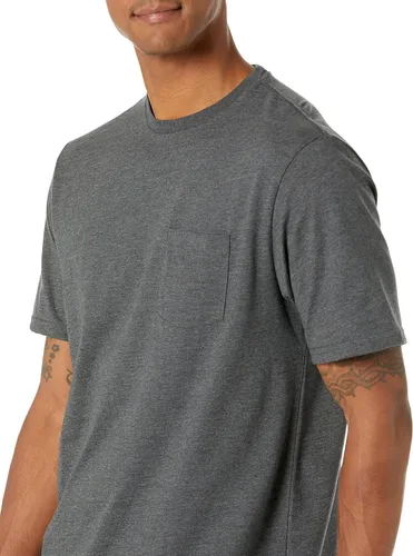 Vista 4 de Tienda Essentials Camiseta de manga corta con cuello redondo y bolsillo para hombre, ajuste regular, paquete de 2