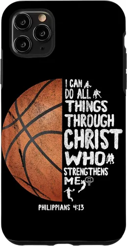 Vista 13 de Funda de baloncesto para iPhone 17 con texto en inglés "I can do All Things Through Christ Philippians