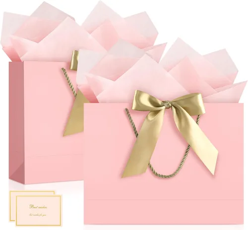 Vista 29 de JMANNI 12 bolsas de regalo de papel de boda con asa, bolsas medianas de regalo de agradecimiento de 13 pulgadas con lazo de cinta, regalos