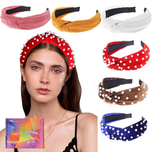 Vista 12 de LOVNFC Diademas para Mujeres 6 Piezas Bandas para la Cabeza Anudadas Antideslizantes de Moda para mujeres Niñas Anchas Nudo Superior Turbante Bandas