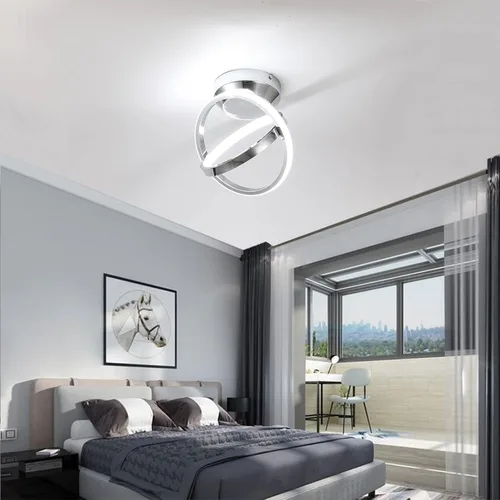 Vista 4 de CANEOE Lámparas de techo LED modernas, lámparas de pasillo redondas creativas de 30W con acabado cromado, lámpara de 6000K cerca del techo