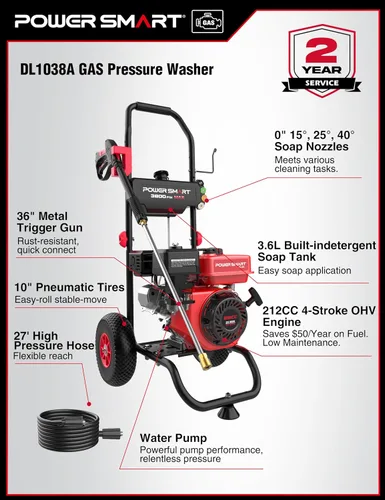 Vista 8 de Lavadora a presión de gas PowerSmart, 3800 PSI y 2.5 GPM para limpieza