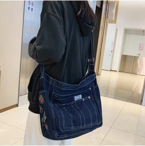 Vista 6 de Demin Purse - Bolso de hombro para mujer, estilo grunge, bolso cruzado estilo hobo estético, bolso cruzado Emo bolso tipo mensajero, ropa