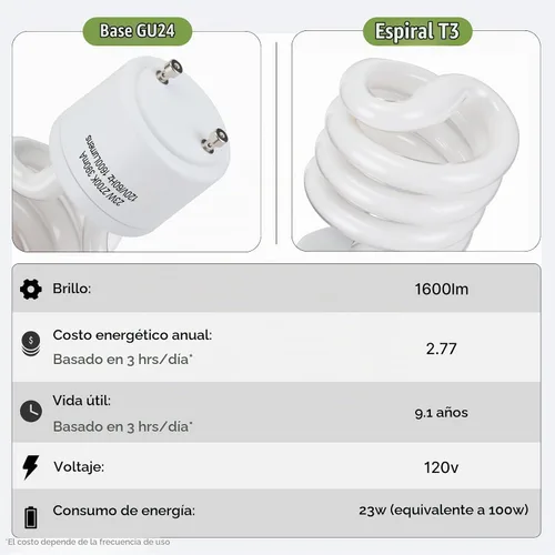 Vista 3 de Winkcao CFL Bombillas GU24 Base T3 Espiral 23W 2700K Blanco Cálido