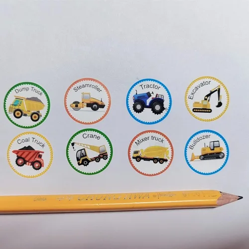 Vista 7 de Calcomanías de Rollo de Vehículos para Niños Maestros 500 Piezas Redondas de Camión y Carro Calcomanías de Recompensa para Niños Suministros