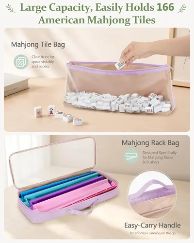 Vista 3 de Yarwo 3 PCS Mahjong Bag for Tiles & Racks, Empty American Mahjong Game Tote Purple