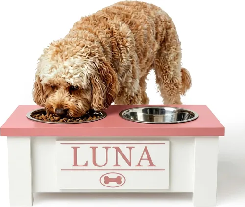 Vista 22 de GTW Soporte de Cuenco Elevado Personalizado para Perros Grandes, Medianos, Pequeños y Extra Pequeños - Cuencos de Acero Inoxidable para Comida