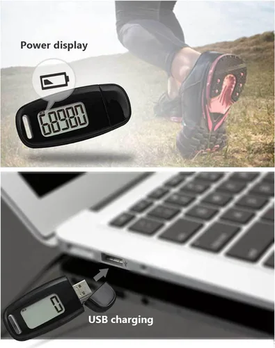 Vista 5 de Podómetro 3D contador de pasos con retroiluminación LED USB recargable paso con cordón extraíble Accuratel podómetros para caminar