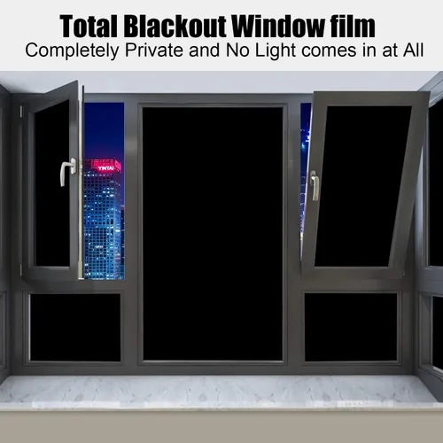 Vista 3 de Película opaca para ventana, tinte adhesivo estático 100% bloqueo de luz sin pegamento para privacidad en el hogar, oscurecimiento de la habitación