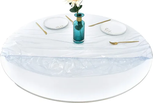 Vista 10 de Rally Home Goods Mantel redondo de vinilo ajustable para interiores y exteriores, respaldo de franela, borde elástico, funda de plástico impermeable