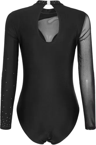 Vista 54 de iiniim Leotardo de malla para mujer, con diamantes de imitación, de malla, de manga larga, leotardos de gimnasia