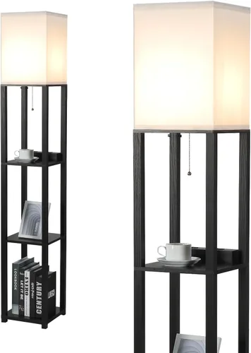 Vista 12 de Lámpara de pie con estantes, moderna lámpara de estante cuadrada con pantalla blanca, lámpara de pie de esquina para sala de estar, dormitorio
