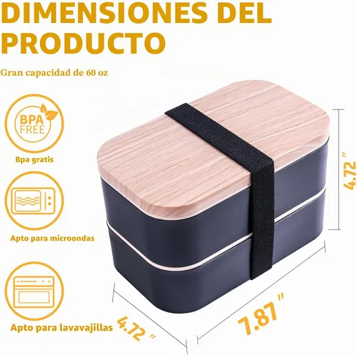 Vista 6 de Healfyya Caja Bento con Bolsa de Almuerzo Apta para Microondas Todo-en-Uno Compartimento de Preparación de Comidas Contenedores de Almuerzo