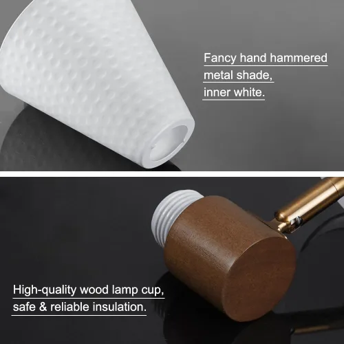 Vista 7 de Juego de 2 apliques de pared blancos enchufables, lámpara de pared moderna con cable de enchufe, aplique de madera con pantalla de metal martillado