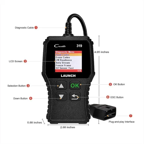 Vista 8 de LAUNCH Lector de código de falla del motor del escáner OBD2, lector de código CR319, herramienta de escaneo de diagnóstico CAN soporta búsqueda DTC