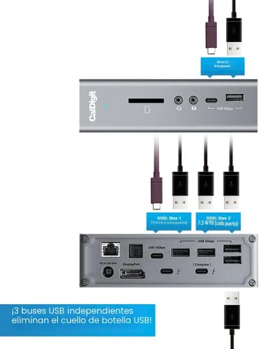 Vista 7 de CalDigit TS3 Plus Thunderbolt 3 Dock - Carga de 87W, 7 puertos USB 3.1, USB-C Gen 2, DisplayPort, ranura para tarjeta SD UHS-II, Gigabit Ethernet