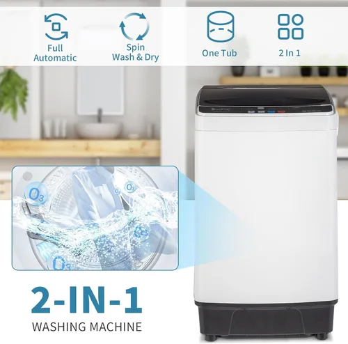 Vista 4 de 17.8LBS Portable Washing Machine, 2.3 Cu.ft Washer Dryer Combo w/Drum, 10 Programs 8 Water Level, Full-Automatic Compact Lavadora for Apartment Dorm