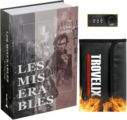 Vista 8 de Caja fuerte de libro con cerradura de combinación, caja fuerte oculta (9.5 x 6.2 x 2.2 pulgadas) con bolsa ignífuga, caja fuerte de diversión