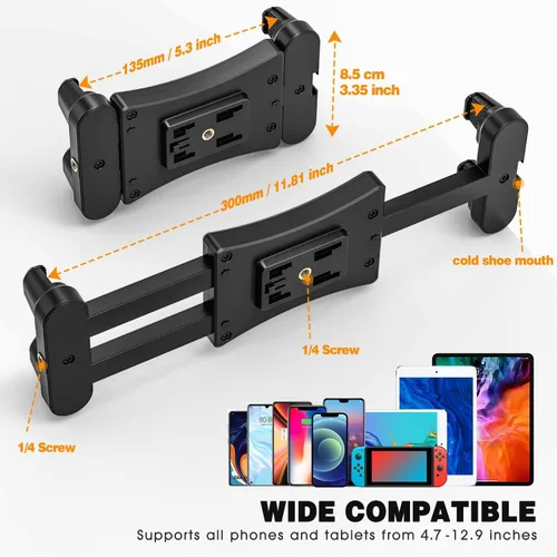 Vista 3 de Adaptador de trípode para tablet con cabeza esférica, soporte para tabletas de 4.7 a 12.9 pulgadas, compatible con iPad Pro, Air, Mini, Selfie
