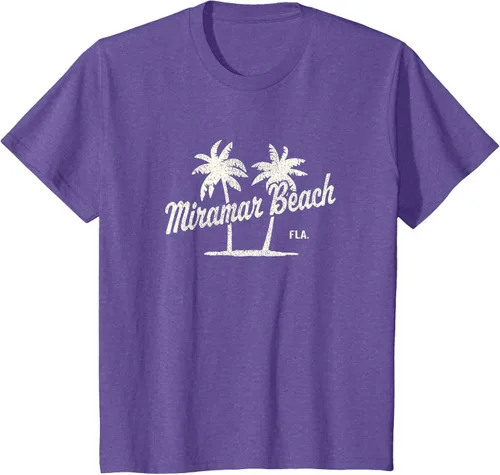 Vista 52 de Miramar Beach Florida Vintage 70s Palm Trees - Camiseta gráfica, Azul / Patchwork, S