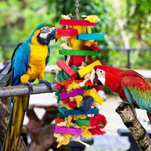 Vista 2 de Juguetes para pájaros de madera natural extra grandes para guacamayos, gris