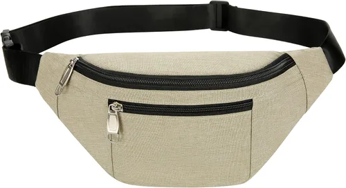 Vista 22 de Riñonera para hombres y mujeres, de moda e impermeable con cinturón ajustable, bolsas de riñonera casuales para correr, deportes, viajes. beige