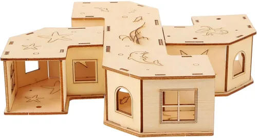 Vista 3 de Hamster Tunnel Labyrinth House- Juguete de laberinto de hámster de madera, juguete para hacer ejercicio de túnel de mascotas, casa creativa