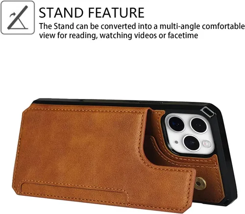 Vista 6 de Cavor Funda para iPhone 11 Pro con tarjetero, funda tipo cartera con tarjetero y tarjetero para iPhone 11Pro, funda de piel sintética con ranuras