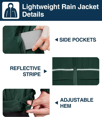 Vista 4 de SWISSWELL Chaqueta impermeable para hombre, rompevientos, ligera con capucha para uso diario casual